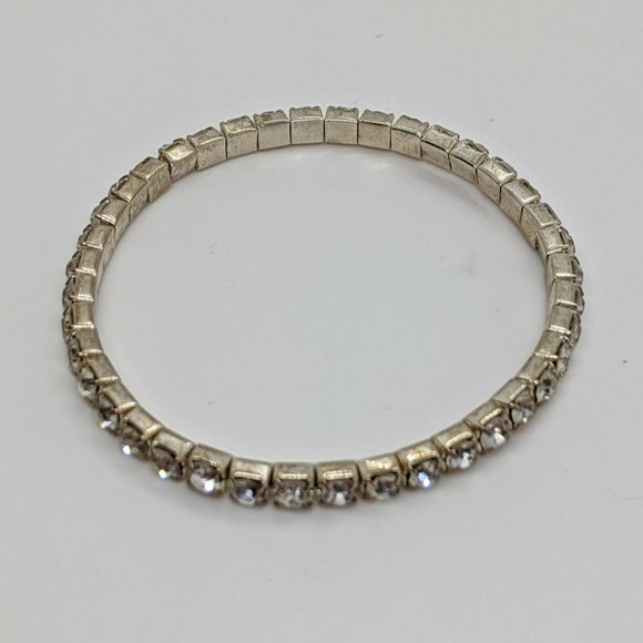 3 For 20 Prong Set Rhinestone Stretch Tennis Bracelet Silver Tone - Picture 2 of 4